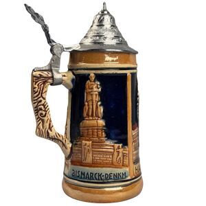 Miniature German Beer Stein JM Hafen Hamburg Rathaus Bismarck Denkm Collectibles